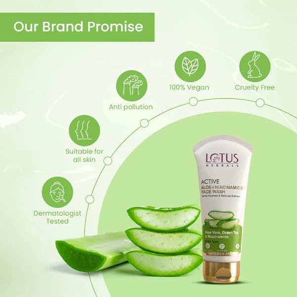 Lotus Herbals Active Aloe + Niacinamide Brightening Boost Mist 50g, Night Gel 50g Face Wash 100g, Scrub 100g Set of 4