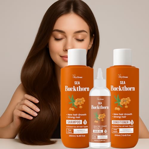 TryOnes Sea Buckthorn Hair Care Combo | Shampoo (250ml) + Conditioner (250ml) + Hair Oil (100ml) | Promotes New Hair Growth, Strengthens Hair | Paraben & Chemical-Free | For All Hair Types