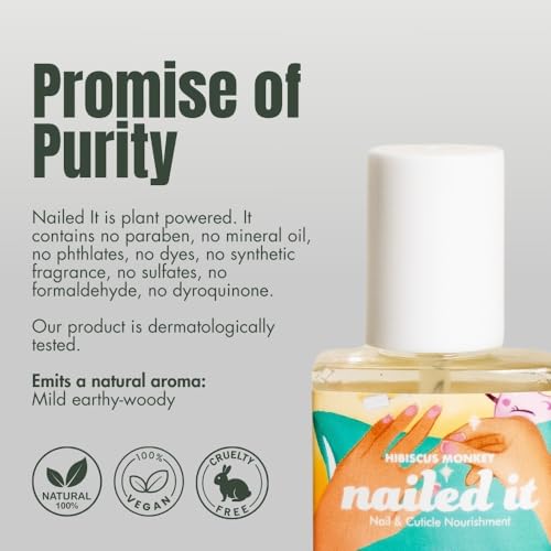 Hibiscus Monkey Nailed It, Repairs Cuticle & Nail Overnight, Stimulates Nail Growth, For Damaged Skin & Thin Nails - 100% Natural, Paraben Free, Cruelty Free - Jojoba & Myrrh, 10ml