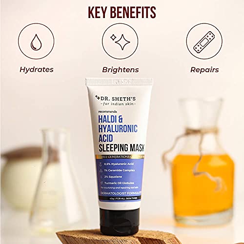 Dr. Sheth's Haldi & Hyaluronic Acid Sleeping Mask Cream For Even Tone, Acne, Dullness & Hydration | With Ceramides & Vitamin E For Women & Men -40g