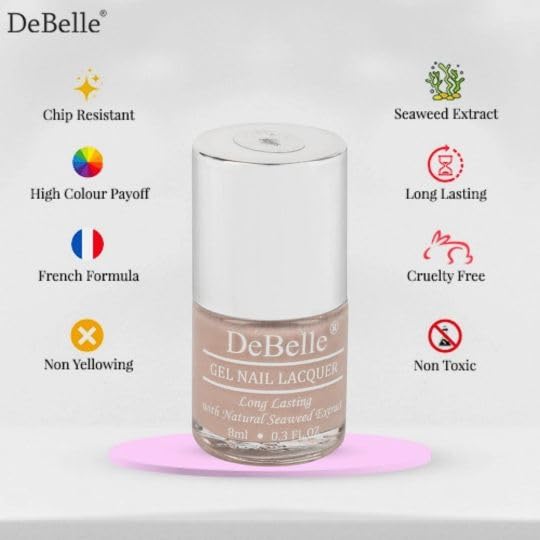 DeBelle Gel Nail Polish Aries (Light Dusty Pink Glitter Nail Paint)|Non UV - Gel Finish |Chip Resistant | Seaweed Enriched Formula| Long Lasting|Cruelty and Toxic Free| 8ml