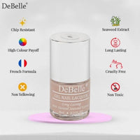 DeBelle Gel Nail Polish Aries (Light Dusty Pink Glitter Nail Paint)|Non UV - Gel Finish |Chip Resistant | Seaweed Enriched Formula| Long Lasting|Cruelty and Toxic Free| 8ml