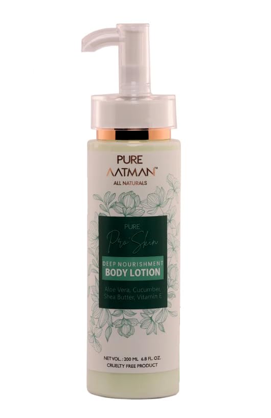 Pure Aatman Aloevera & Shea Butter Hydra Body Lotion 200 ml | 24 H Moisturization| Non Sticky Feel | With Goodness of Cucumber & Vitamin -E For Instant Hydration| For Men & Women