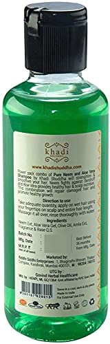 Khadi Shuddha Neem & Aloe vera Shampoo 210 ML - Anti Dandruff & Anti Hair Fall (SLS, SLES & PARABEN FREE), green, 210 ml