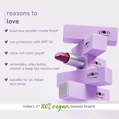 Plum Velvet Haze Matte Lipstick with SPF 30 | Powder Matte Finish | Highly Pigmented | With Ceramides | 09 Blissful Burgundy