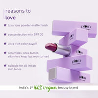 Plum Velvet Haze Matte Lipstick with SPF 30 | Powder Matte Finish | Highly Pigmented | With Ceramides | 09 Blissful Burgundy