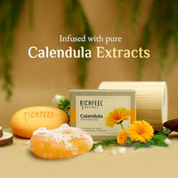 Richfeel Calendula Soap | Anti Acne Brightening Soap | Bath Soap for Men & Women | Soaps for Bath | TFM Grade 1 Soap | For Oily Skin | Fades Dark Spots | Gentle Exfoliation - 75Gm (Pack of 8)