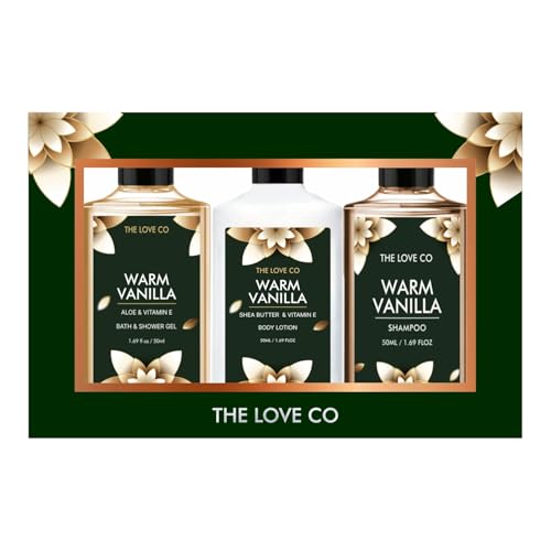 THE LOVE CO. Warm Vanilla Bath & Body Gift Set | Body Wash | Body Lotion | Shampoo | Long-Lasting Warm Vanilla Fragrance | Gift Set For Women | Gifting For Birthday, Valentine's, Anniversary, Rakhi & Special Occasions| Premium Gift Packaging | Pack Of 3