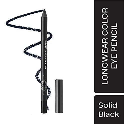 FACESCANADA Ultime Pro Longwear Opaque Eye Pencil - Solid Black 02, 1.2 G|8 Hr Long Stay|Smooth One Stroke Application|Intense Color Pay Off|Soft Blendable Formula|Smudge Proof|Water Proof