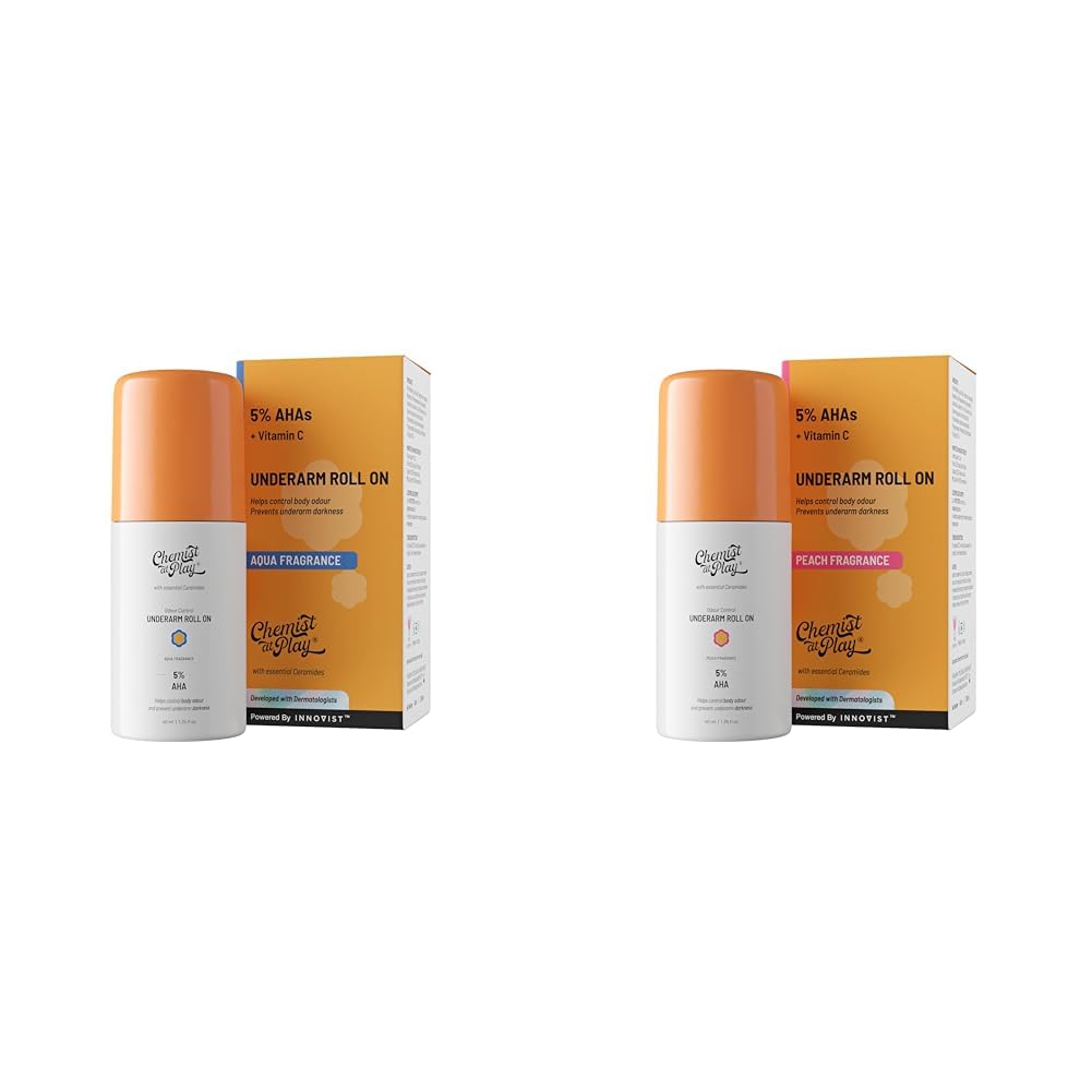 Chemist at Play Underarm Peach Roll-On With 5% AHA, Lactic Acid & 1% Mandelic Acid 40Ml And at Play Underarm Roll-On With 5% AHA, Lactic Acid & 1% Mandelic Acid - 40Ml, Unisex