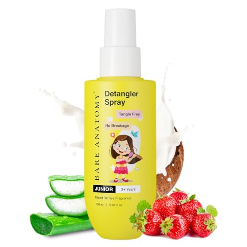 Bare Anatomy Junior Detangler Hair Spray | For 3+ Year Old Kids | Strengthens & Detangles | Tear Free, Creamy & Non Greasy | Adds Shine | Aloe Vera & Coconut Milk Protein | 150mL