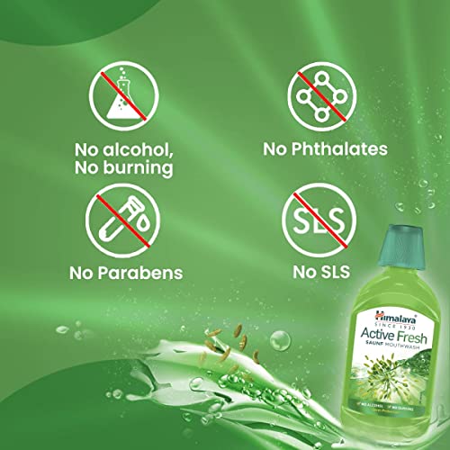 Himalaya Active Fresh Saunf Mouthwash 215ml -No Alcohol- Removes 99.9% Germs,12hr Germ Protection (Pack of 2)
