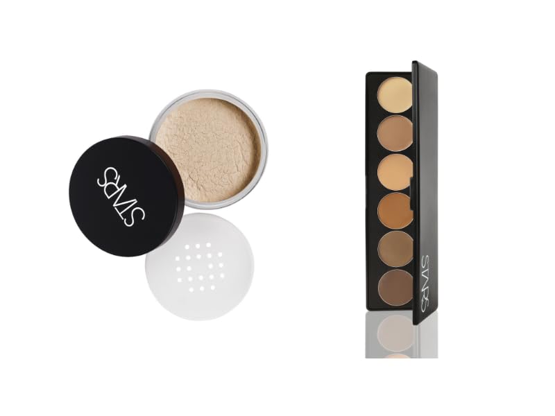 STARS COSMETICS Derma Series Foundation Color Palette & Translucent Powder, Matte Finish Long lasting Waterproof Face Makeup Cream Suitable For All Skin Types (DERMA PALETTE & NATURAL PEARL)