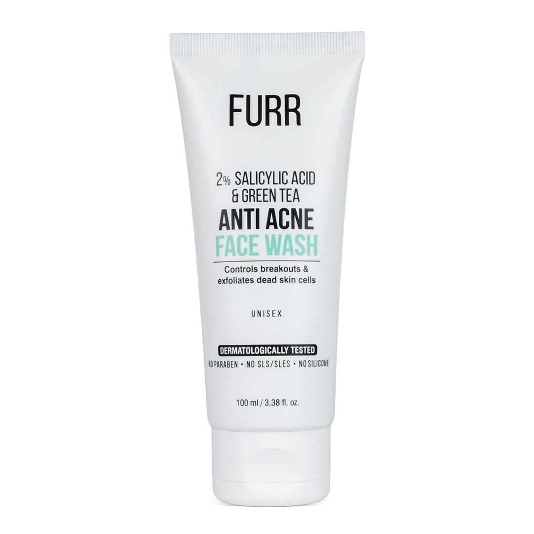 FURR Anti Acne Face Wash 2% Salicylic Acid with Green Tea | Controls Active Acne | Reduces Blemishes | Exfoliates Dead Skin Cells | Face Wash For Men & Women | 100ml