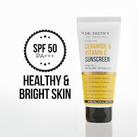 Dr. Sheth's Ceramide & Vitamin C Sunscreen | SPF 50+ Pa+++ | In-Vivo Tested | For Bright Skin & Healthy Glow | Non-Greasy, Quick-Absorbing, No White Cast | UVA/B & Bluelight Protection | For Men & Women | For All Skin Type | 50 g