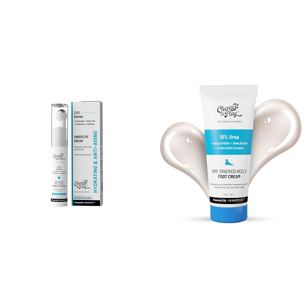 Chemist At Play Under Eye Cream with 2% Revital Eye & Quinoa Extract Cooling Gel & Roller for Men & Women | 15 g Foot Cream for Cracked Heels & Diabetic Foot Lightweight | 50g
