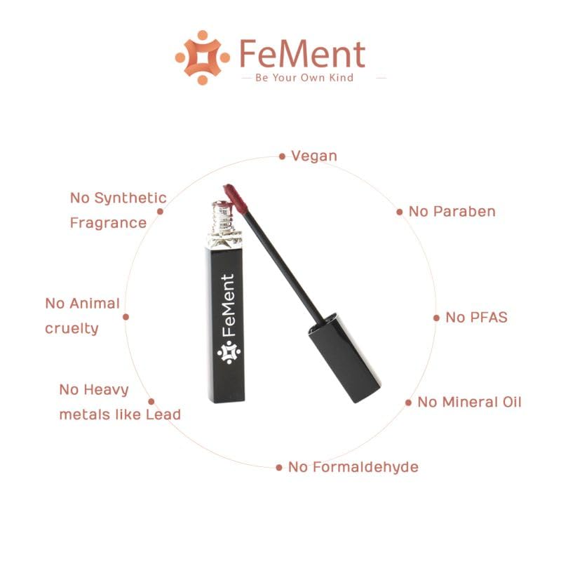 FeMent Clean Beauty Matte Liquid Lipstick For Women - VIBE, Highly Pigmented, Long Lasting, TransferProof, Lip Makeup, Smudge Proof - 6.5 ML