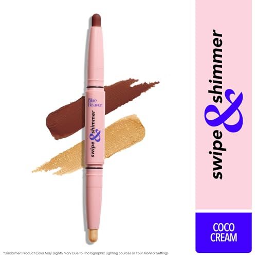 Blue Heaven Swipe & Shimmer Eye Shadow infused with Primer, Smudge Proof, Eye Shadow Stick Dual ended - Coco Cream, 2.2g
