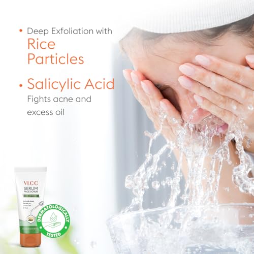 VLCC Oil Defense Scrub with Salicylic Acid Serum - 150g - Green Tea & Rice | Oil Controlling & Exfoliating Scrub. Controls Oiliness, Reduces Blackheads, & Whiteheads | Suitable for All Skin Types