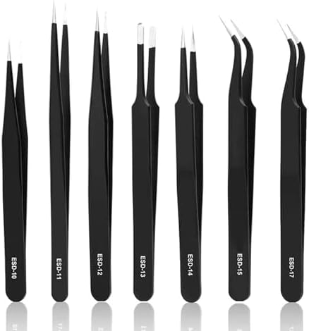 YHYZ 7pcs Precision Tweezers Set, Premium Anti - Static Stainless Steel ESD Tweezers Set Kit for Electronics, Sodlering，Jewelry, Craft, Laboratory Work, DIY