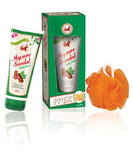 Mysore Sandal Soap, 450g (150x3) (Pack Of 3) & Body Wash, 200ml With Free Loofah