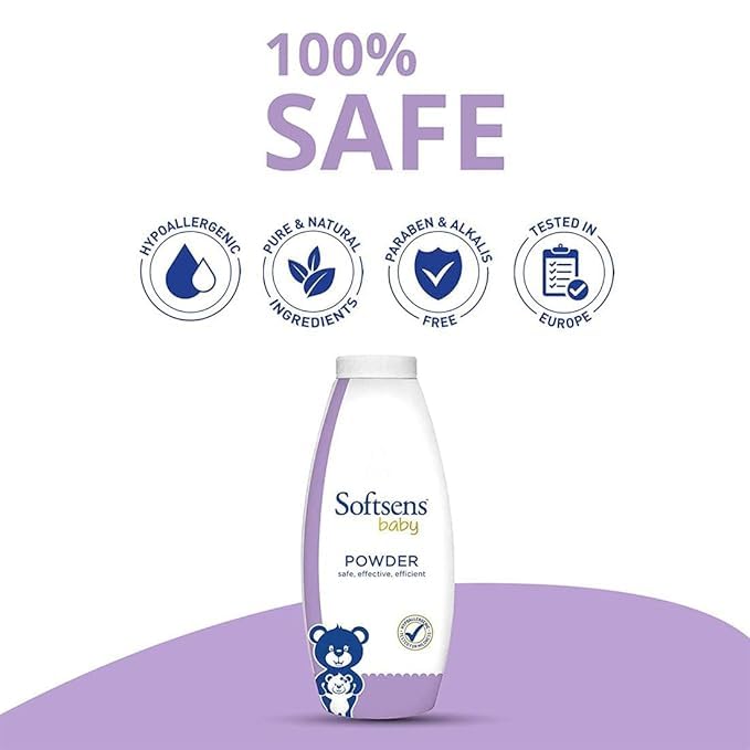 Softsens Baby Powder|Enriched with Patchouli & Olive|Soothes & Moisturises Baby’s Skin|Mild,Dermatologically Tested,Hypoallergenic & Paraben-Free|400g (Pack of 2)