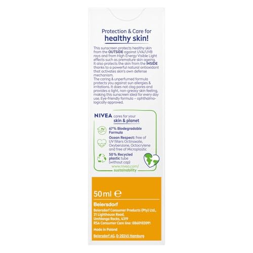 NIVEA Sun UV Face Sensitive SPF 50 Cream (50ml), Sunscreen Protects Against UVA/UVB Rays and Premature Skin Ageing, Sun Cream for Sensitive Facial Skin (Pack of 2)