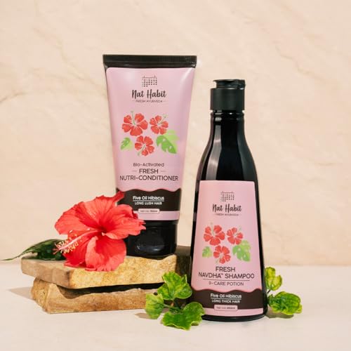 Nat Habit Five Oil Hibiscus Shampoo and Conditioner Combo for Women & Men Hair Fall Control, 72 Hr Frizz Control
