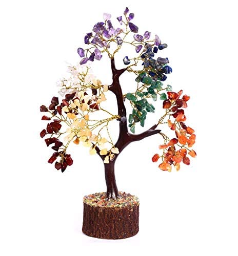 Seven Chakra Tree of Life, Crystal Tree for Positive Energy - Feng Shui Tree, Artificial Tree, Crystal Decoration, Money Tree, Handmade 7 Chakra Tree, Stone Tree, Healing Crystals, Spiritual Gifts 001 Seven Chakra (Golden Wire)
