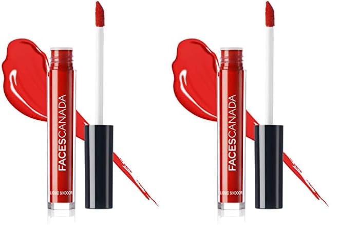 FACESCANADA Liquid Sindoor - Red, 2.5 ml | Highly Pigmented Rich Color | Quick Drying & Long Lasting | Velvet Matte Finish | Water-Proof | Smudge-Proof | Crease-Proof | Sponge Tip Applicator