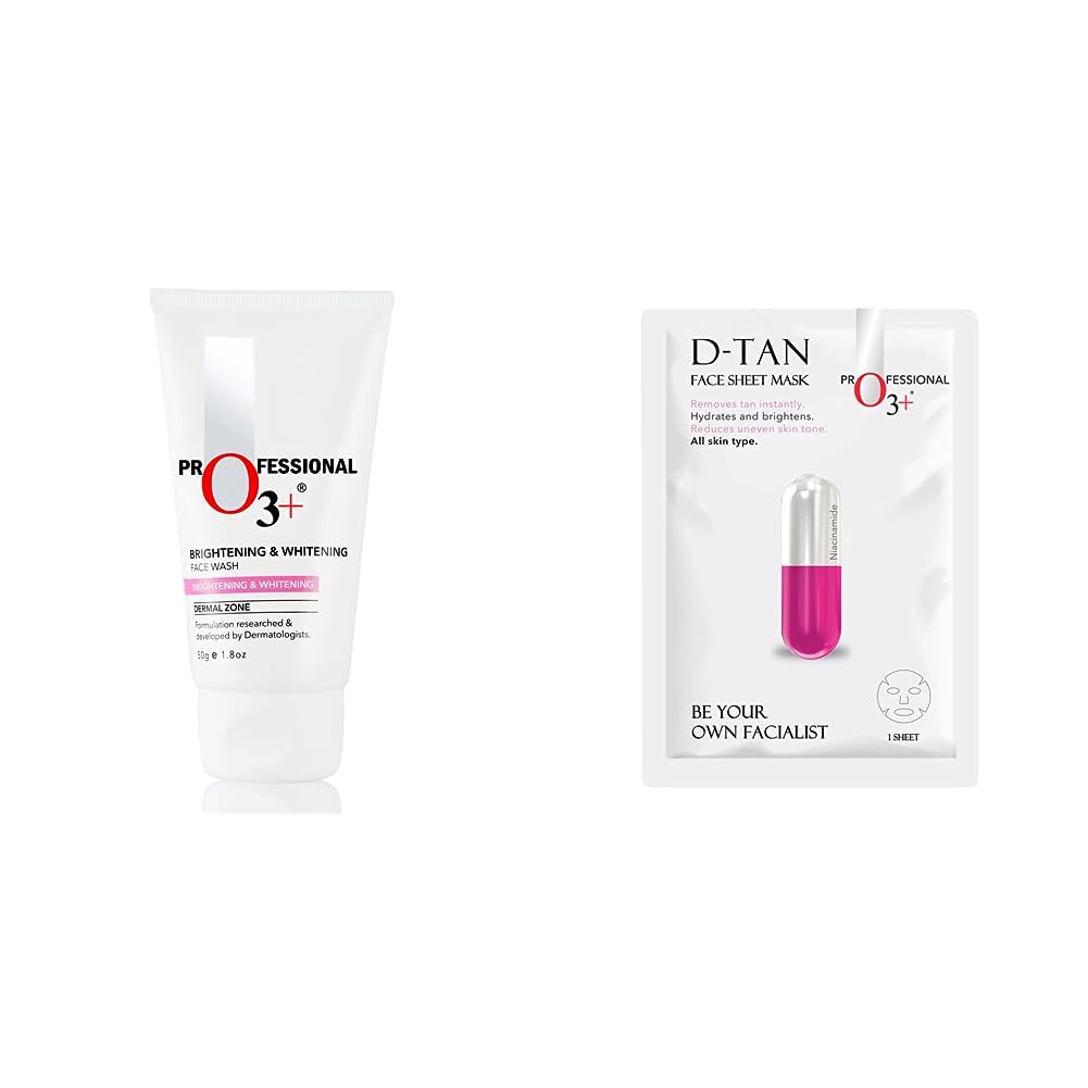 O3+ Brightening and Whitening Face Wash, 50g & O3+ Facialist Dtan Face Sheet Mask (30g) Combo