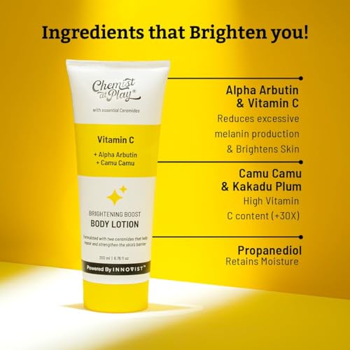 Chemist at Play Brightening Body Lotion with Ceramides | Alpha Arbutin, Camu Camu & Vitamin C | All Skin Types | For Bright, Moisturized & Glowing Skin | 200 ml