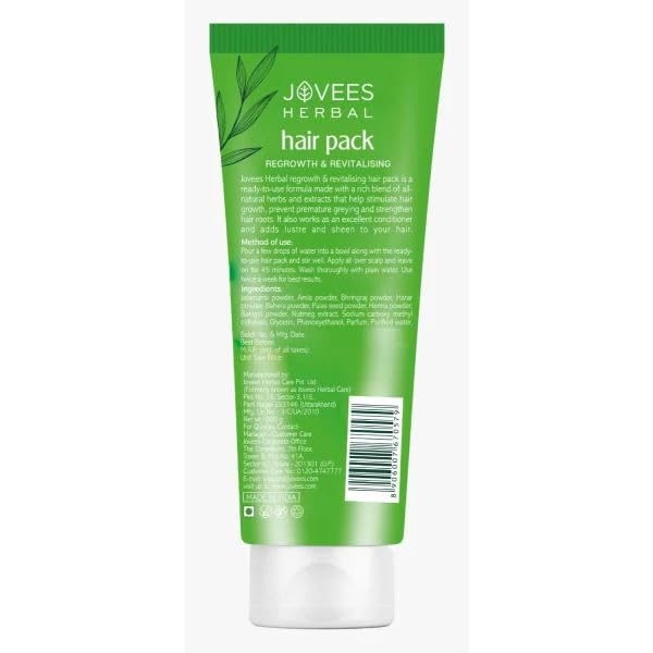 Jovees Herbal Growth & Revitalising Hair Pack For Smoothens Hair | Revives Dead Cells | Improves Hair Volume For All Hair Type 200g