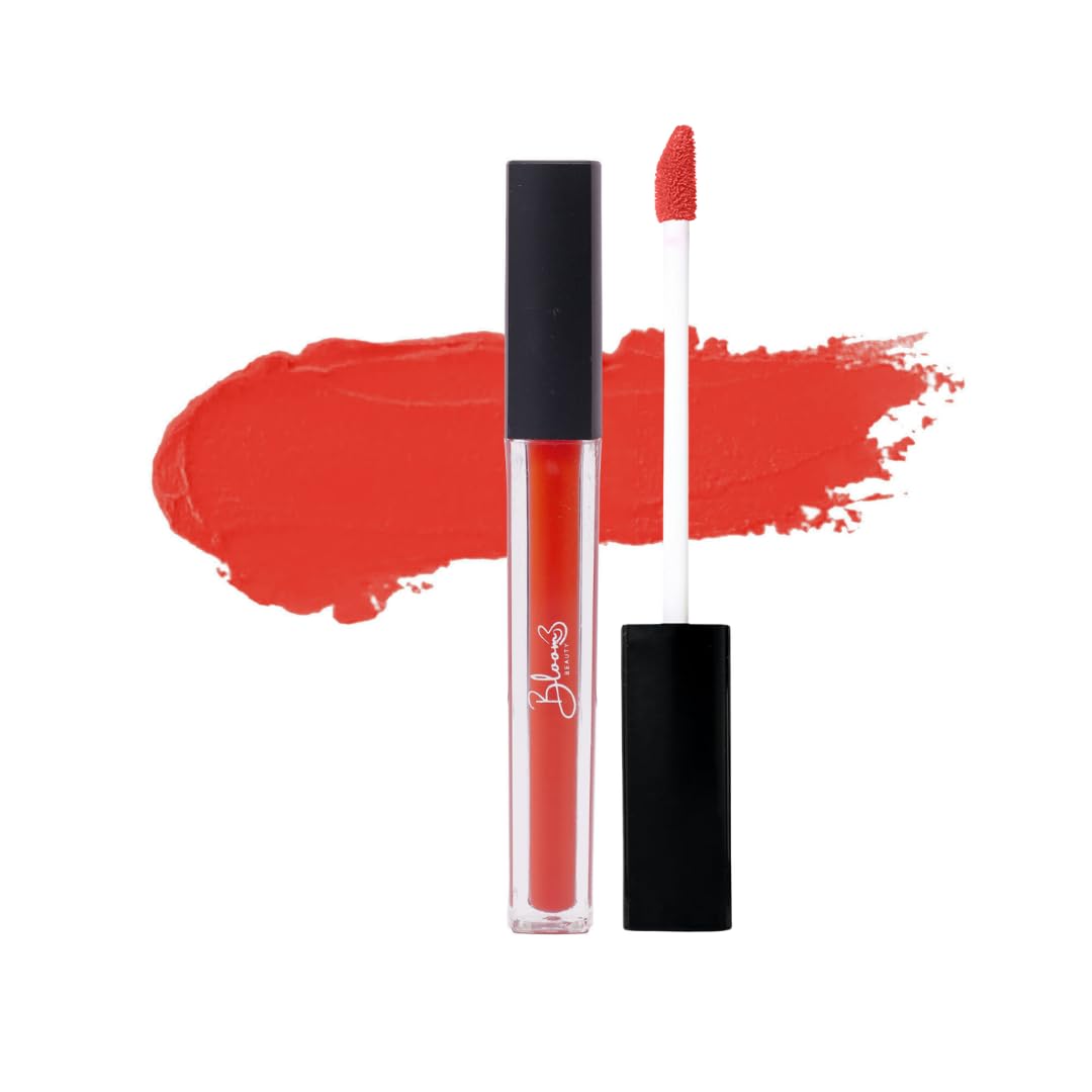 Bloom Beauty Liquid Lipstick, Velvet Matte Finish, Lightweight & Hydrating | Long-Lasting Wear, (Sunset Coral)