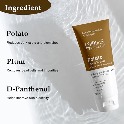 Globus Naturals Potato Face Wash with Plum & D-Panthenol, helps lighten dark spots and evens out skin tone, suitable for All Skin Types 50gm