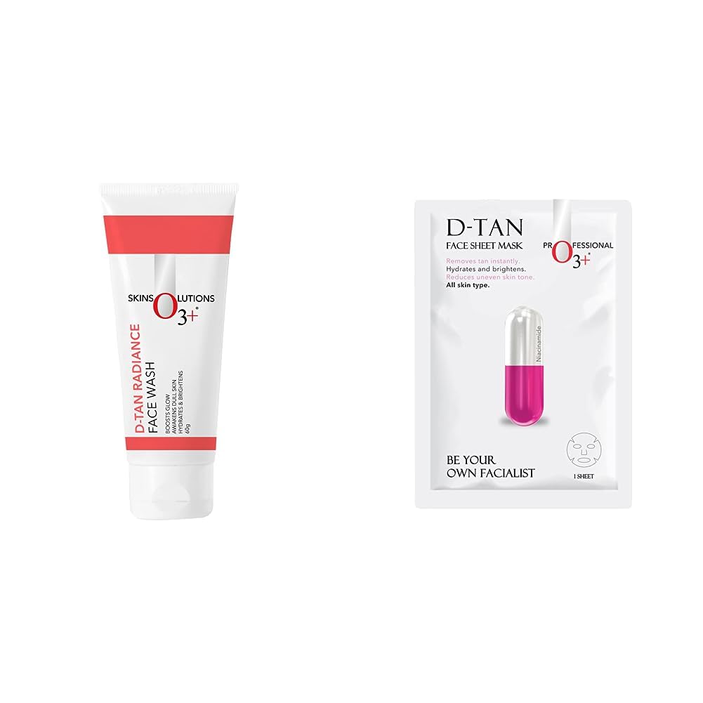 O3+ D-Tan Radiance Face Wash With Vitamin C Glowing Skin and Deep Cleanses and Unifies Skin Tone 60gm & O3+ Facialist Dtan Face Sheet Mask (30g) Combo