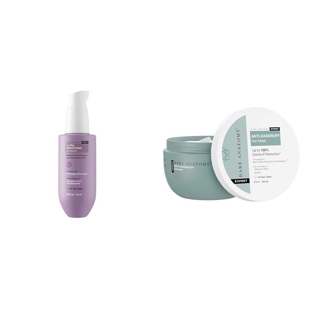 Bare AnatomyUltra Smoothing Hair Serum For Dry & Frizzy Hair | Restores Smoothness & Texture 50ml + Anti-Dandruff Hair Mask | Targets Oily Scalp and Sheds Dry Flakes 250g