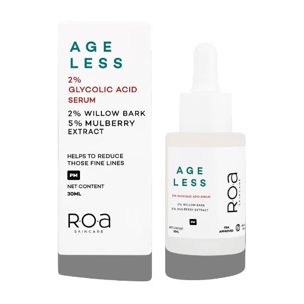 R.O.A Skincare AGELESS | 2% Glycolic Acid & 2% Salicylic Acid Serum | 5% Mulberry Extract | Youthful Bouncy skin | Anti-Aging & Exfoliating Treatment | 30 ML