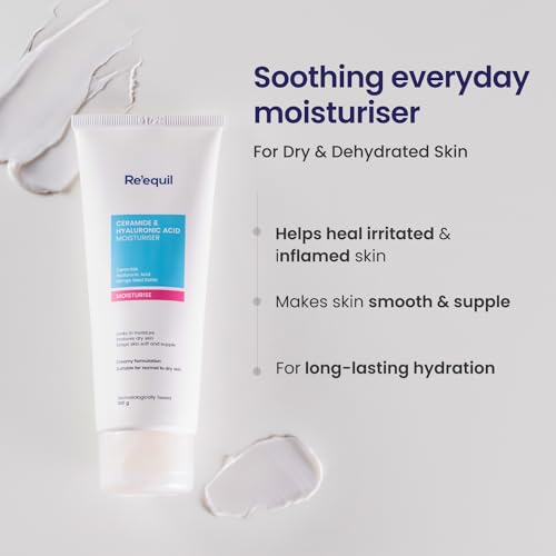 RE' EQUIL Ceramide & Hyaluronic Acid Moisturiser | Moisturizer For Face | Barrier Repair Cream | Long Lasting Hydration | Suitable For Normal To Dry Skin | 100G