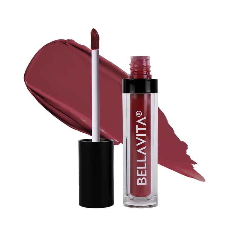 BELLAVITA Kiss-Proof Liquid Lipstick | 3.8 ml | 18-hr Stay |Transferproof Lipstick | Long Lasting | Ultra Matte Finish | Intense Moisturisation | Waterproof Liquid Lipsticks for Women | Berry Nude