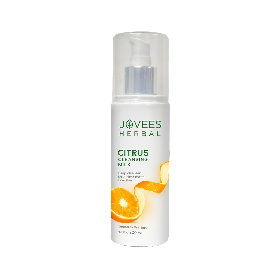 Jovees Herbal Citrus Cleansing Milk For soft, Clean & Healthy skin with Lemon Peel, Almond & Coconut Oil | Gentler Cleanser For Make-up and Dirt Keeps your skin toned | For Normal to Dry Skin- 200ml