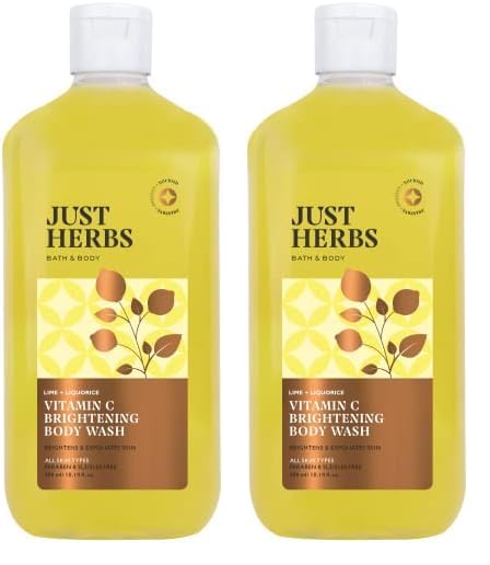 Just Herbs Vitamin C Brightening Body Wash with Lime and Liquorice for Men & Women | Hydrates Skin, Reduces Hyperpigmentation & Maintains pH Level | Suits All Skin Types- 300 ml (Pack of 2)