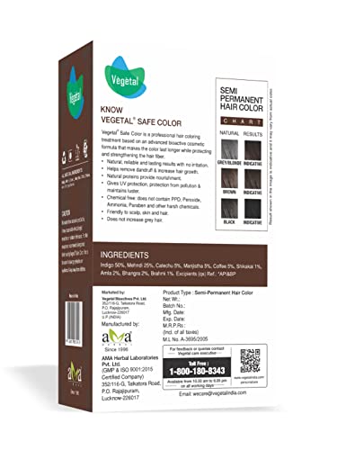 Vegetal Safe Hair Color - Dark Brown 100gm - Certified Organic Chemical and Allergy Free Bio Natural Hair Color with No Ammonia Formula for Men & Women