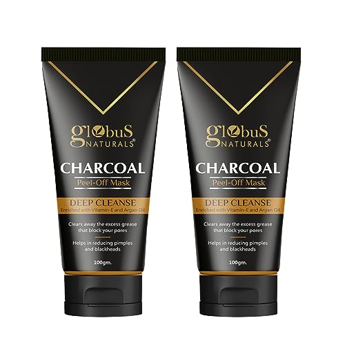Globus Naturals Anti Pollution & Anti Acne Charcoal Peel Off Mask, Detoxifying Face mask, Fights Pollution and De-Tans skin, For Women & Men with Oily & Acne Prone Skin, 100 gms, Pack Of 2