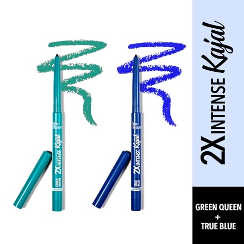 Blue Heaven 2X Intense Kajal Combo Green Queen And True Blue | With Soothing Aloe Vera | Upto 24Hr Stay | Long Lasting And Smudge Proof Pencil | Matte Finish| Pack Of 2 | 0.30G Each, Multicolor