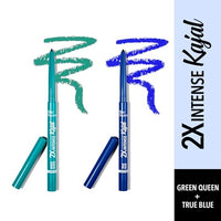 Blue Heaven 2X Intense Kajal Combo Green Queen And True Blue | With Soothing Aloe Vera | Upto 24Hr Stay | Long Lasting And Smudge Proof Pencil | Matte Finish| Pack Of 2 | 0.30G Each, Multicolor