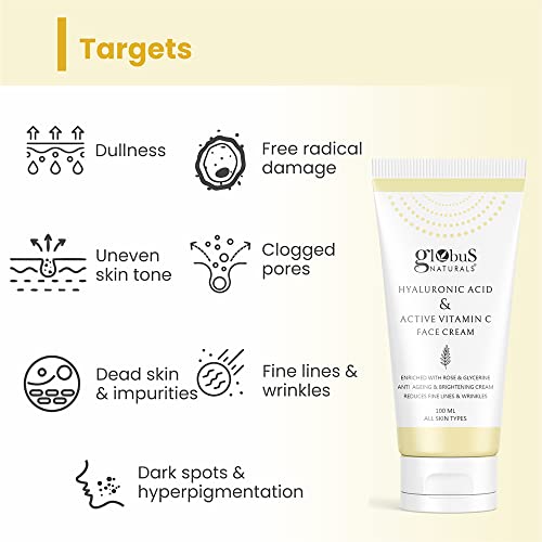 Globus Naturals Glycolic & 1% Salicylic Acid Anti-Acne & Vitamin C & Hyaluronic Acid Anti Ageing Face cream Combo - Set of 2