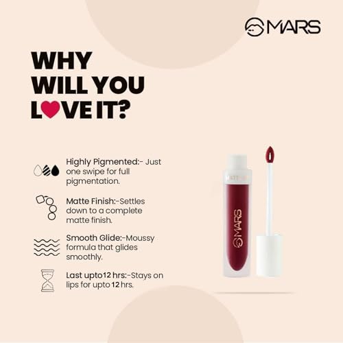 MARS Drip Lip Mist for Women (4.5 ml) (07-Pomelo Drip) Reapplication Matte Liquid Lip Color | Long Lasting | Non-Transfer & Waterproof Lipstick for Women (4.5 ml) (03-Blow a Kiss)