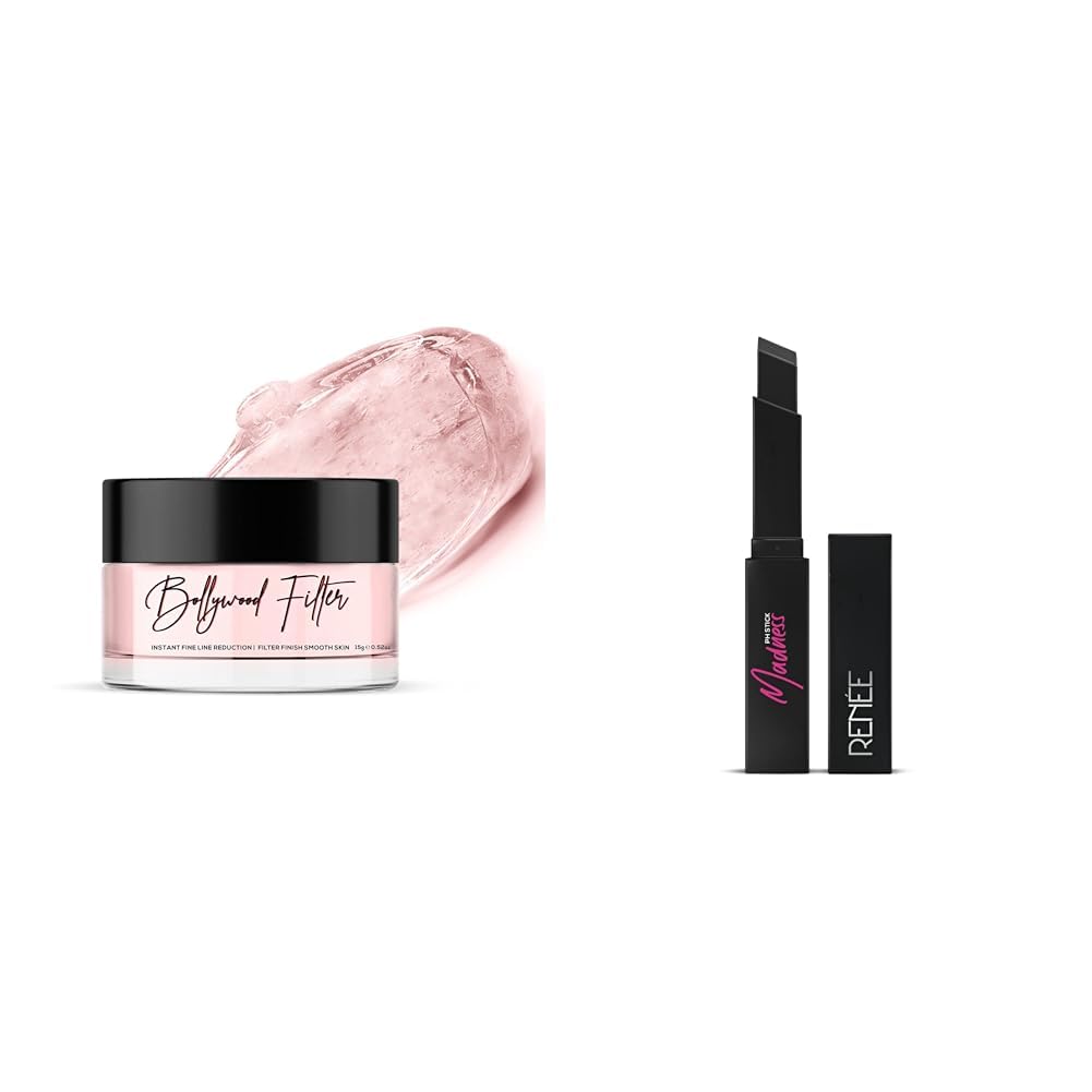 RENEE Bollywood Filter Face Primer 15gm and RENEE Madness Ph Lipstick 3gm - Black Lipstick With Glossy Pink Payoff
