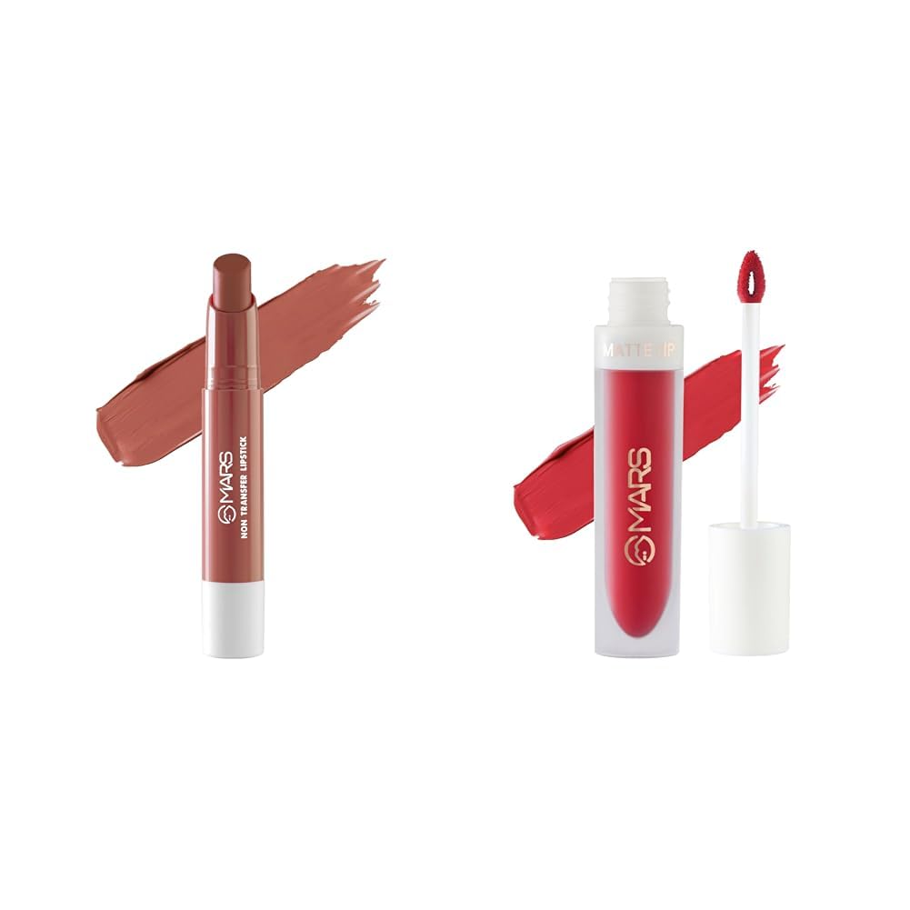 MARS Matte Super Stay Lipstick Waterproof Lipstick for Women (2.6 gm) (10-ROYALTY) Matte Liquid Lip Color | Long Lasting | Non-Transfer & Waterproof Lipstick for Women (4.5 ml) (21-Red Luck)